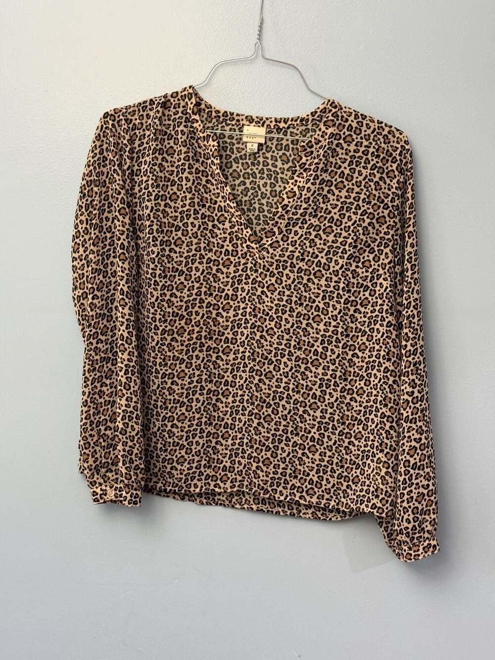 A New Day Leopard Print Split Neck Popover Blouse